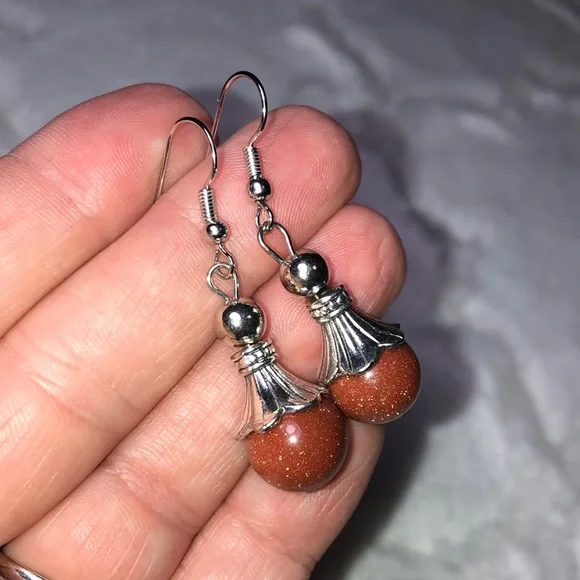 Goldstone Pendant Fishhook Earrings - Picture 1 of 7